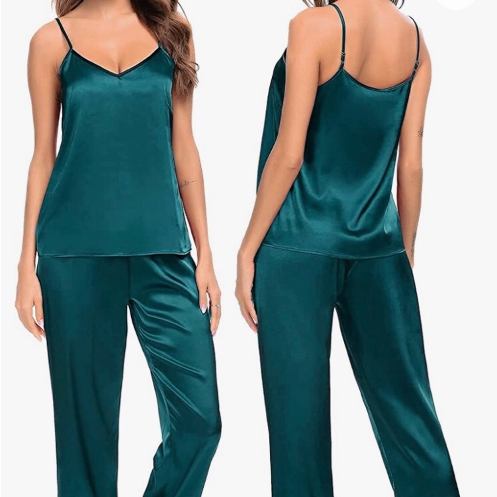 SWOMOG Womens Silk Satin Pajamas Set